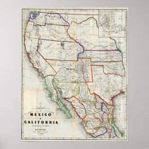 Poster Carte Du Mexique Et De La Californie