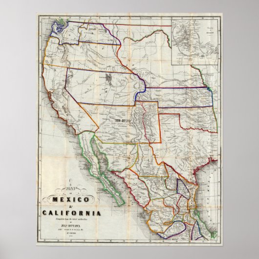 Poster Carte Du Mexique Et De La Californie (Devant)