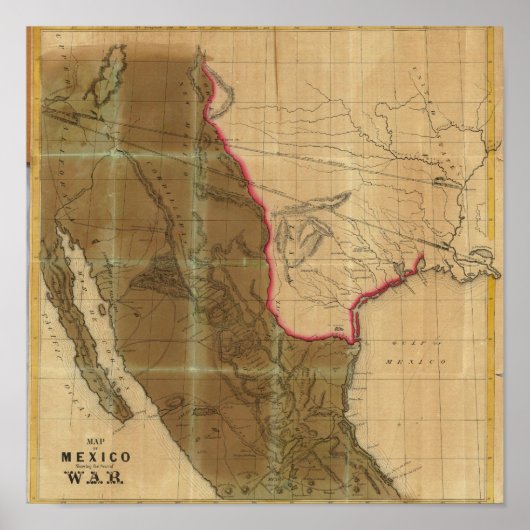 Poster Carte du Mexique montrant le siège de la guerre (Devant)