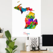 Poster Carte du Michigan (Bureau à domicile)