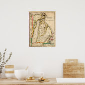 Poster Carte du Michigan 1822 antique avec relief moderne (Cuisine)