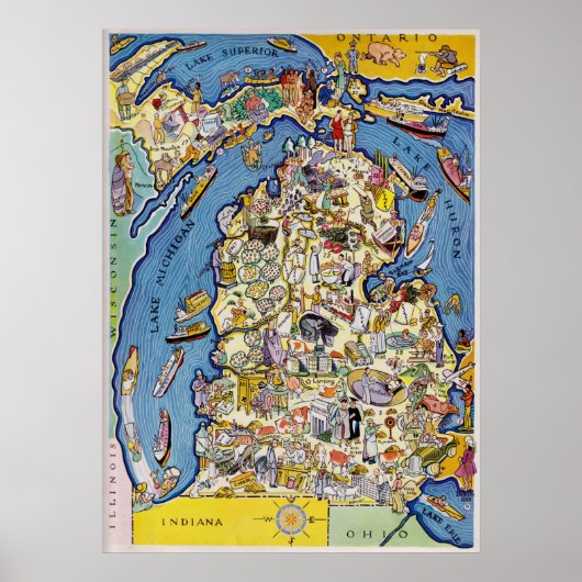 Poster Carte du Michigan des années 1930 (Devant)