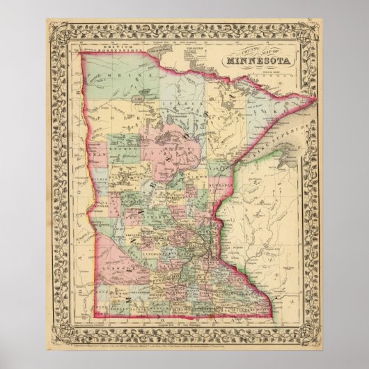 Poster Carte du Minnesota par Mitchell (Devant)