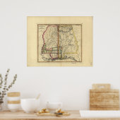 Poster Carte du Mississippi et de l'Alabama des années 18 (Cuisine)