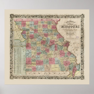 Poster Carte du Missouri de Colton (1851)