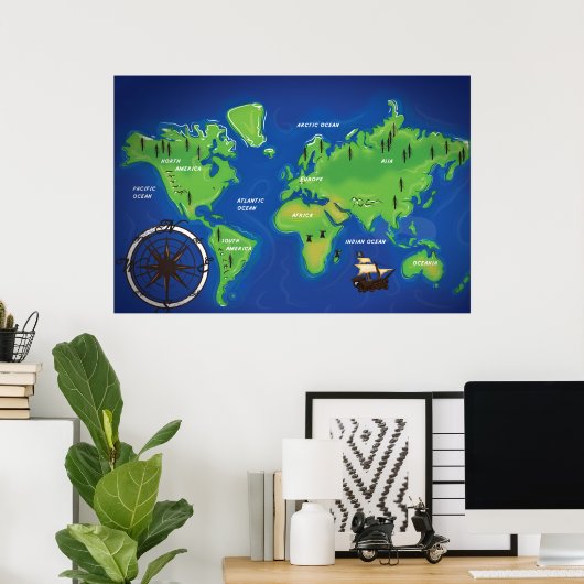 Poster Carte du monde (Bureau à domicile)