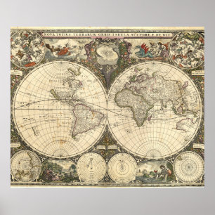 Poster Carte du monde 1660 par Frederick de Wit