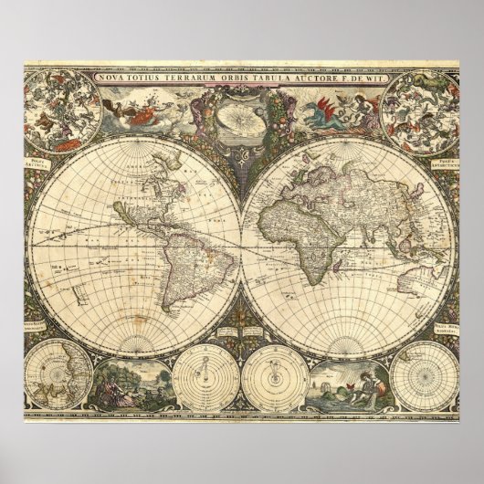 Poster Carte du monde 1660 par Frederick de Wit (Devant)