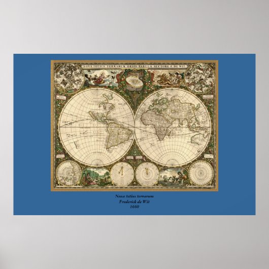 Poster Carte du monde 1660 par Frederick de Wit (Devant)