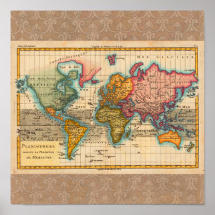 Poster Carte du monde 1700s Antique