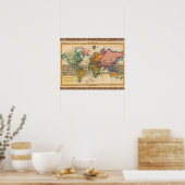 Poster Carte du monde 1700s Antique Continents (Cuisine)