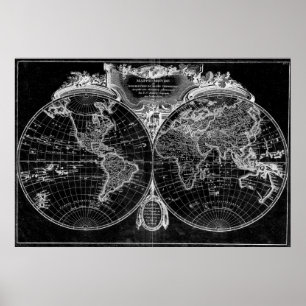 Poster Carte du monde (1775) Noir et blanc