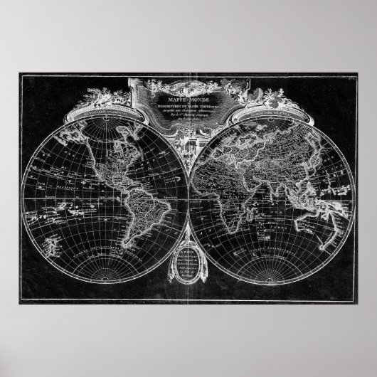 Poster Carte du monde (1775) Noir et blanc (Devant)