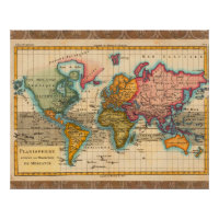 Carte du Monde 1780 Bonne Antique Planisphère