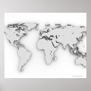 Poster Carte du monde 3D, image générée par ordinateur