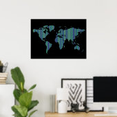 Poster carte du monde à bandes minces (Bureau à domicile)