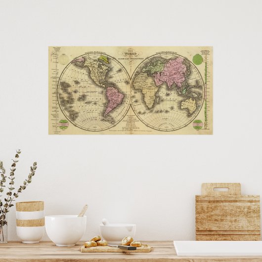 Poster Carte du monde à double hémisphère (Cuisine)