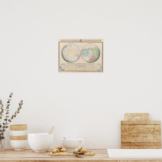 Poster Carte du monde à double hémisphère (Cuisine)