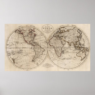 Poster Carte du monde à l'ancienne (1795)