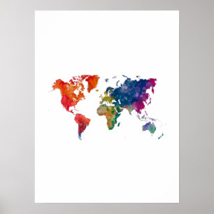 Poster Carte du monde à l'aquarelle