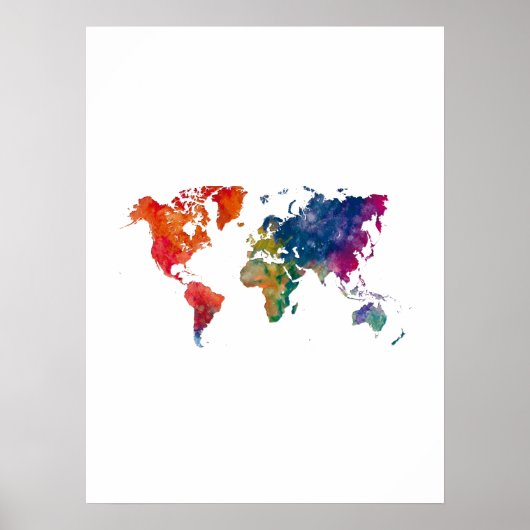 Poster Carte du monde à l'aquarelle (Devant)