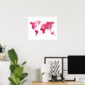 Poster Carte du monde à l'aquarelle rose (Bureau à domicile)