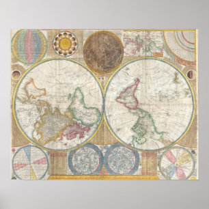 Poster Carte du monde ancien vintage