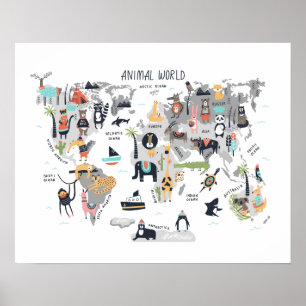 Poster Carte du monde animal