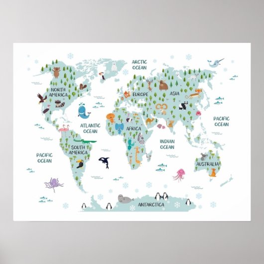Poster Carte du monde animal (Devant)