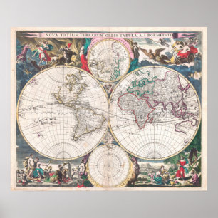 Poster Carte du monde antique à double hémisphère