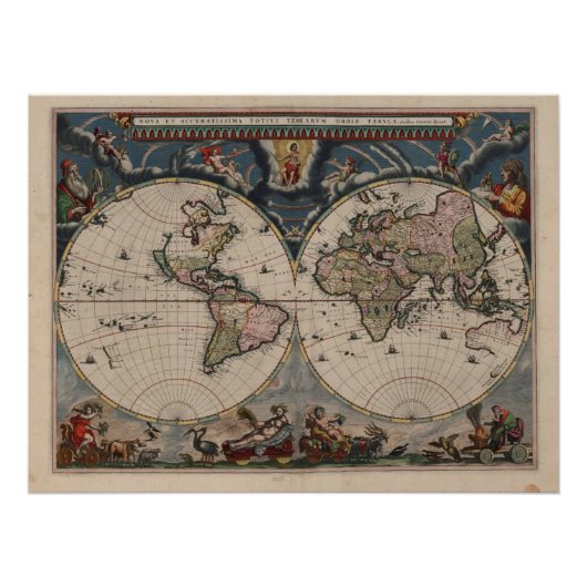 Poster Carte du monde antique : Art de la cartographie hi (Devant)