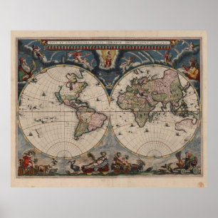 Poster Carte du monde antique : Art de la cartographie hi