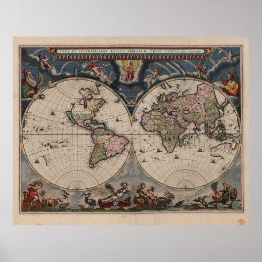 Poster Carte du monde antique : Art de la cartographie hi (Devant)
