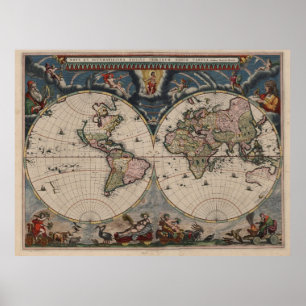 Poster Carte du monde antique : Art de la cartographie hi