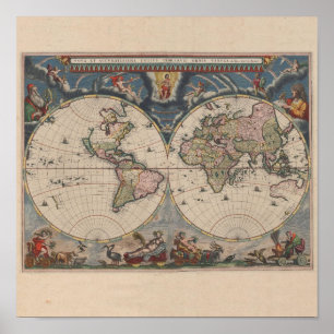 Poster Carte du monde antique : Art de la cartographie hi