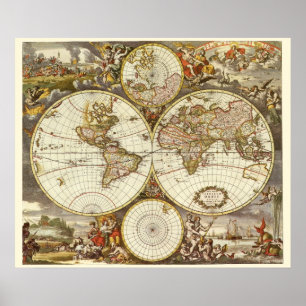Poster Carte du monde antique, ch. 1680. Par Frederick de