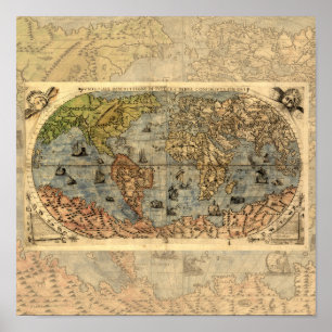 Poster Carte du monde antique de Forlani 1565 Cartographi