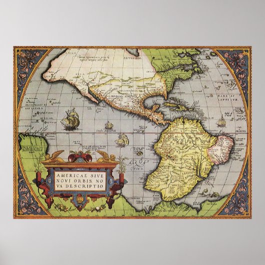Poster Carte du monde antique des Amériques, 1570 (Devant)
