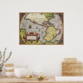 Poster Carte du monde antique des Amériques, 1570 (Cuisine)