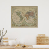 Poster Carte du monde antique des Hémisphères Style Vinta (Cuisine)