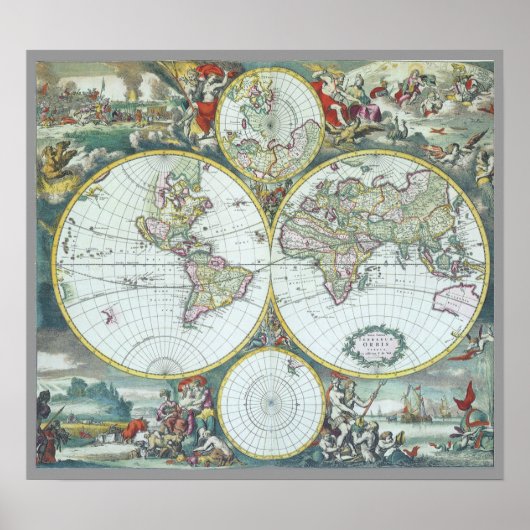Poster Carte du monde antique du 17ème siècle, Frederick  (Devant)
