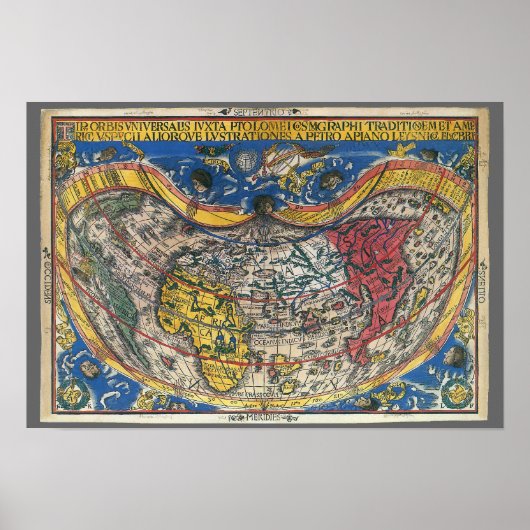 Poster Carte du monde antique en forme de cœur par Peter  (Devant)