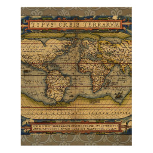 Poster Carte du monde Antique Ortelius Europe Voyage