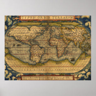 Poster Carte du monde Antique Ortellius Europe Voyage