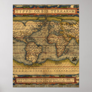 Poster Carte du monde Antique Ortellius Europe Voyage