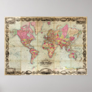 Poster Carte du monde antique par John Colton, vers 1854