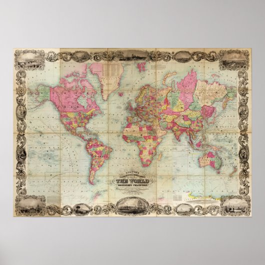 Poster Carte du monde antique par John Colton, vers 1854 (Devant)
