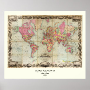 Poster Carte du monde antique par John Colton, vers 1854