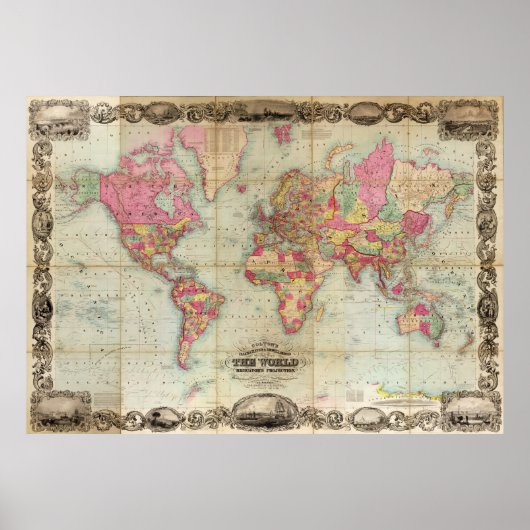 Poster Carte du monde antique par John Colton, vers 1854 (Devant)