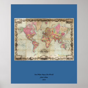 Poster Carte du monde antique par John Colton, vers 1854